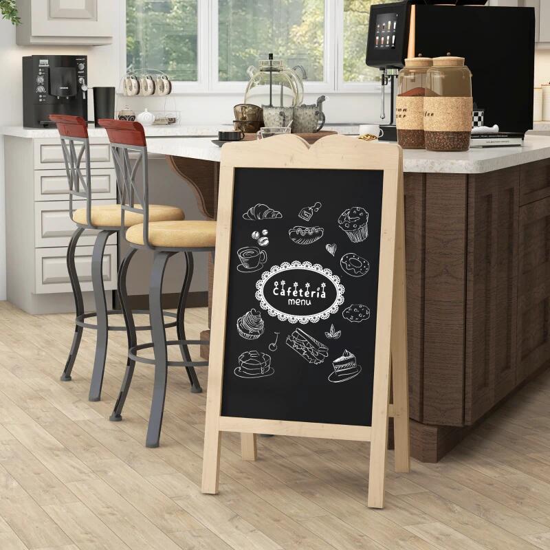 Mágneses, szárazon törölhető tábla, éttermi display, fekete, 8 filctoll, 6 sablon, 51x42x101 cm