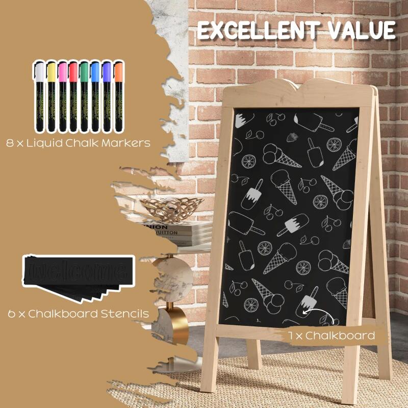 Mágneses, szárazon törölhető tábla, éttermi display, fekete, 8 filctoll, 6 sablon, 51x42x101 cm