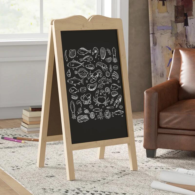 Mágneses, szárazon törölhető tábla, éttermi display, fekete, 8 filctoll, 6 sablon, 51x42x101 cm