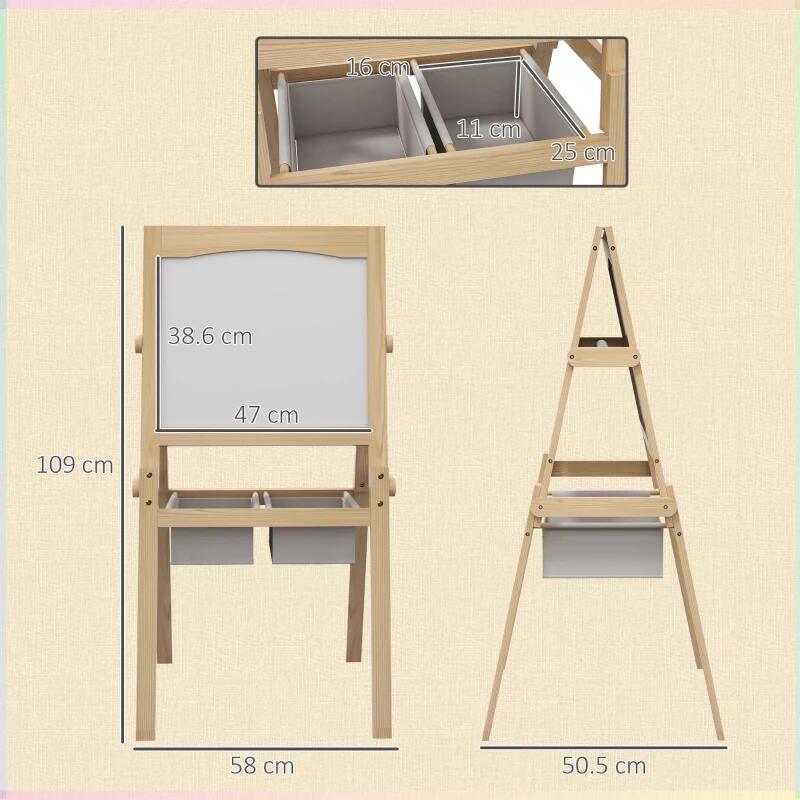 Tabla tip sevalet pentru desen/pictura, cu 2 fete, 3 in 1, 2 compartimente, 58x50.5x109 cm
