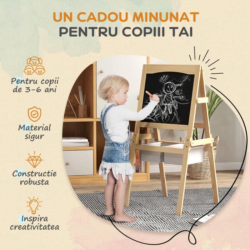 Tabla tip sevalet pentru desen/pictura, cu 2 fete, 3 in 1, 2 compartimente, 58x50.5x109 cm