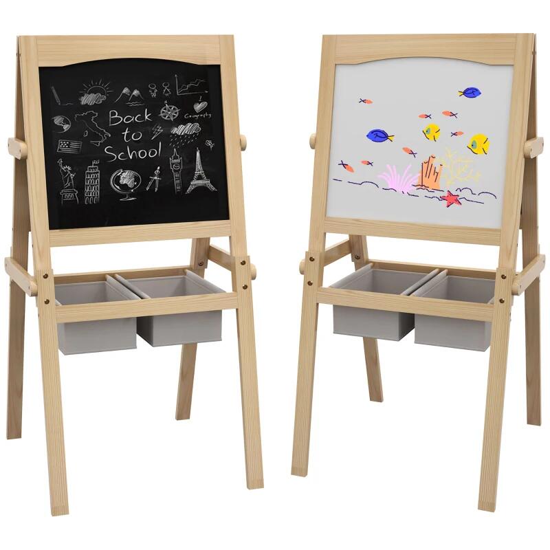 Tabla tip sevalet pentru desen/pictura, cu 2 fete, 3 in 1, 2 compartimente, 58x50.5x109 cm