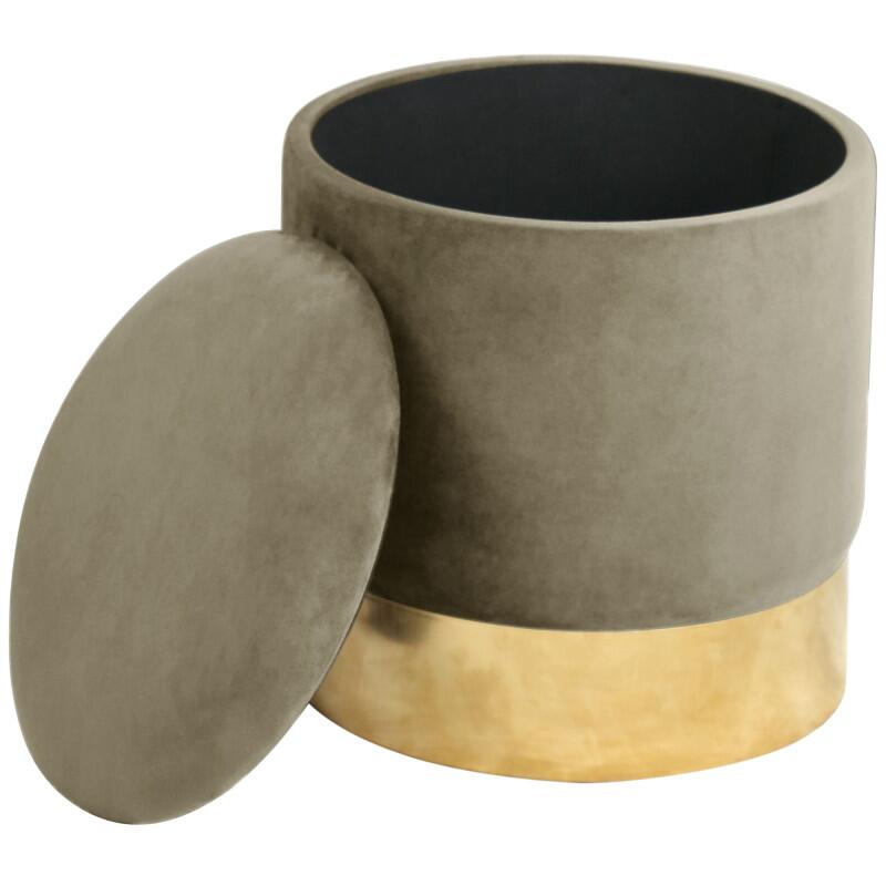 Taburet, rotund, cu spatiu depozitare, catifea, bej, max 80 kg, 39x40 cm, Golden, Akord