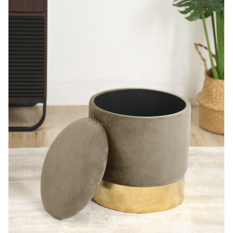 Taburet, rotund, cu spatiu depozitare, catifea, bej, max 80 kg, 39x40 cm, Golden, Akord