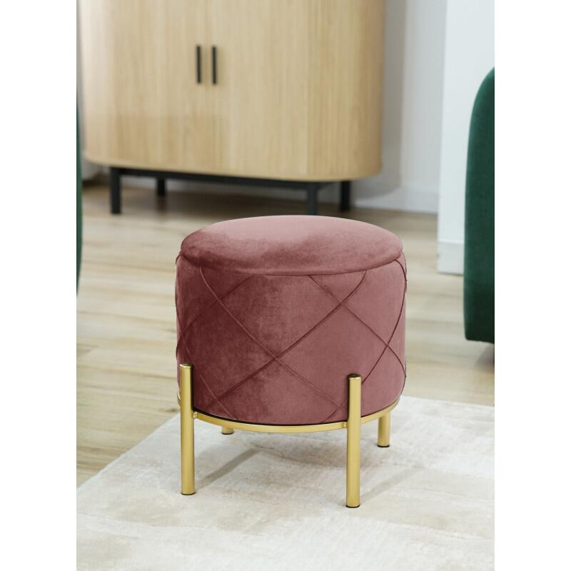 Taburet, rotund, cu spatiu depozitare, picioare metal, catifea, roz, max 80 kg, 37x40 cm, Savana, Akord