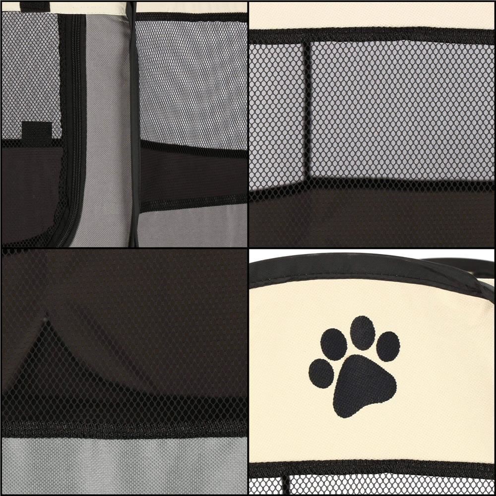 Tarc pentru animale de companie, textil, pliabil, acoperis detasabil, negru si bej, 114x114x56 cm, Springos