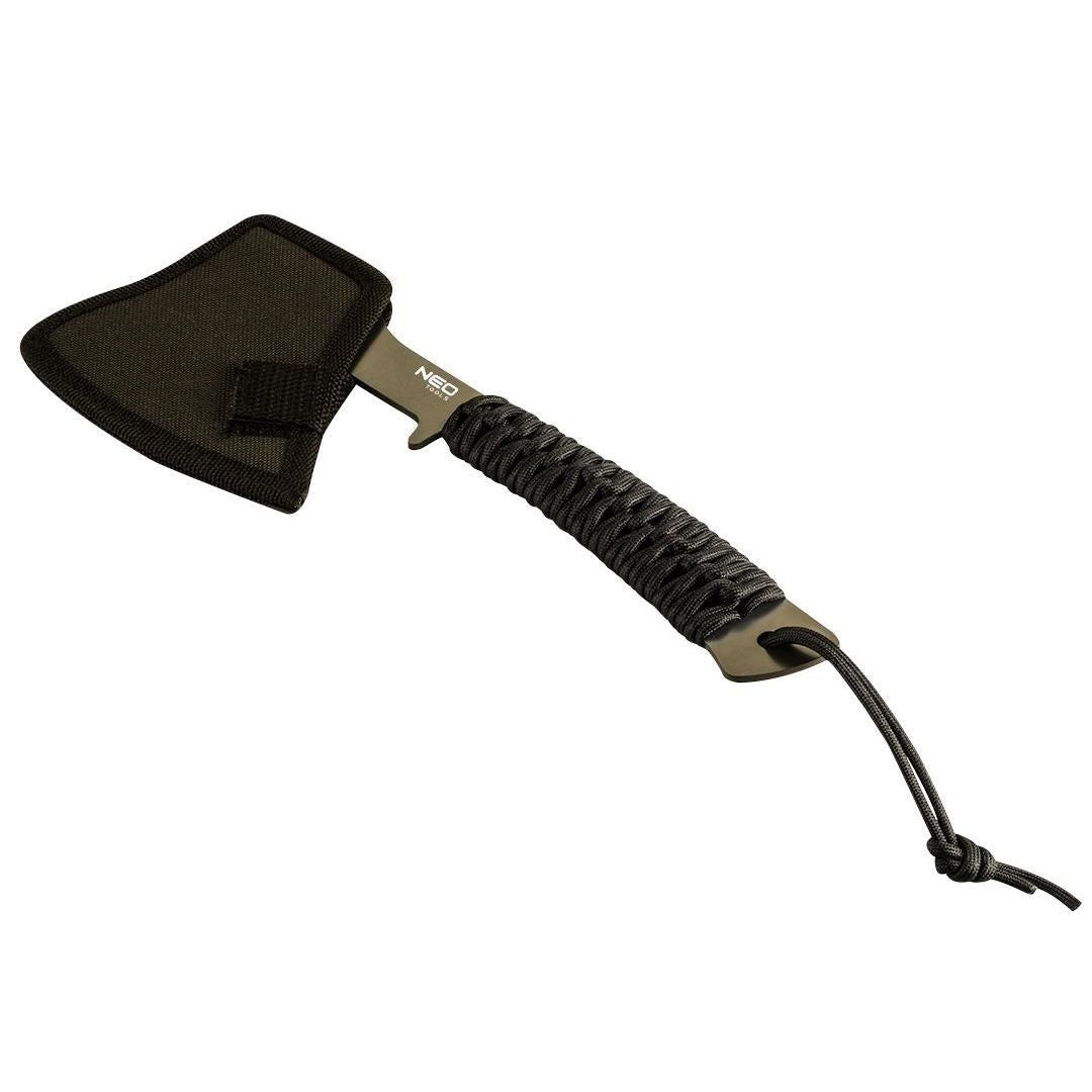 Topor multifunctional, maner paracord, model Survival, inox, negru, NEO