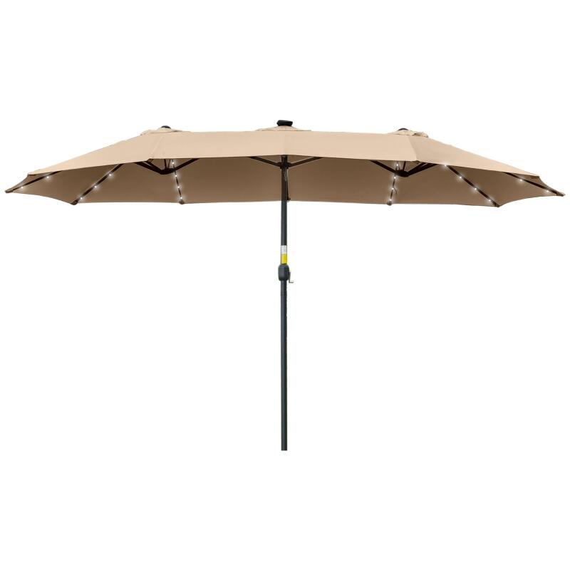 Kerti/terasz napernyő, napelemes LED, téglalap alakú, khaki, 265x450 cm