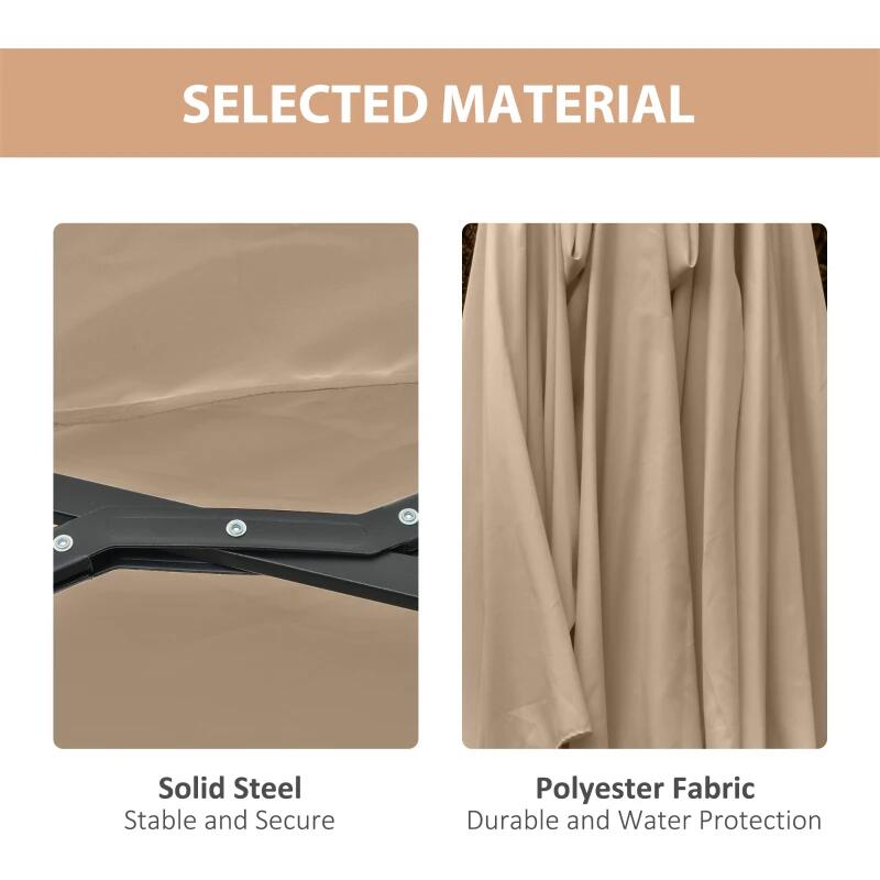 Umbrela gradina/terasa, LED solar, dreptunghiulara, kaki, 265x450 cm