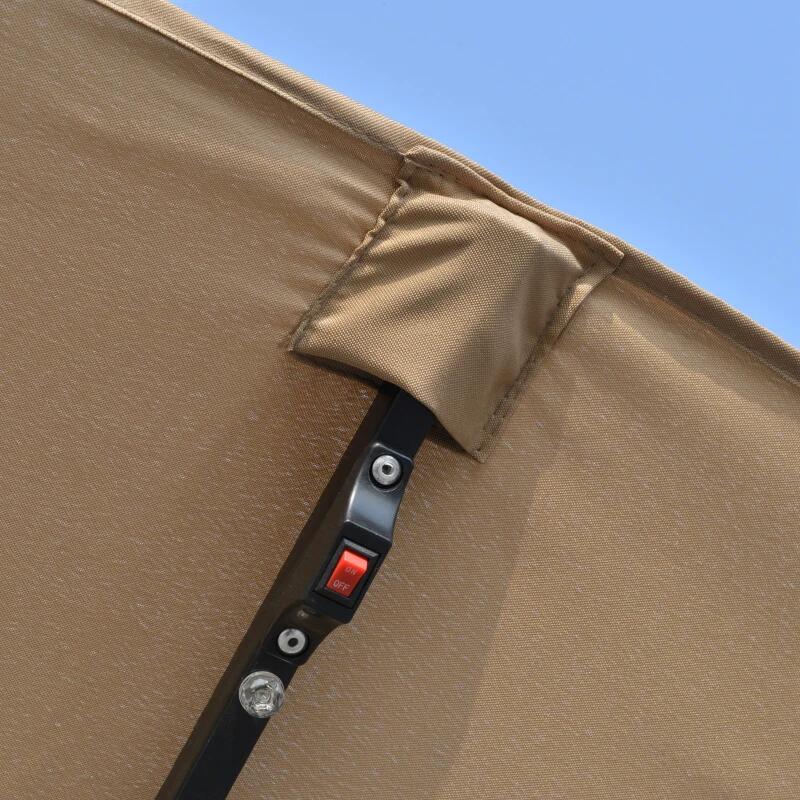 Umbrela gradina/terasa, LED solar, dreptunghiulara, kaki, 265x450 cm