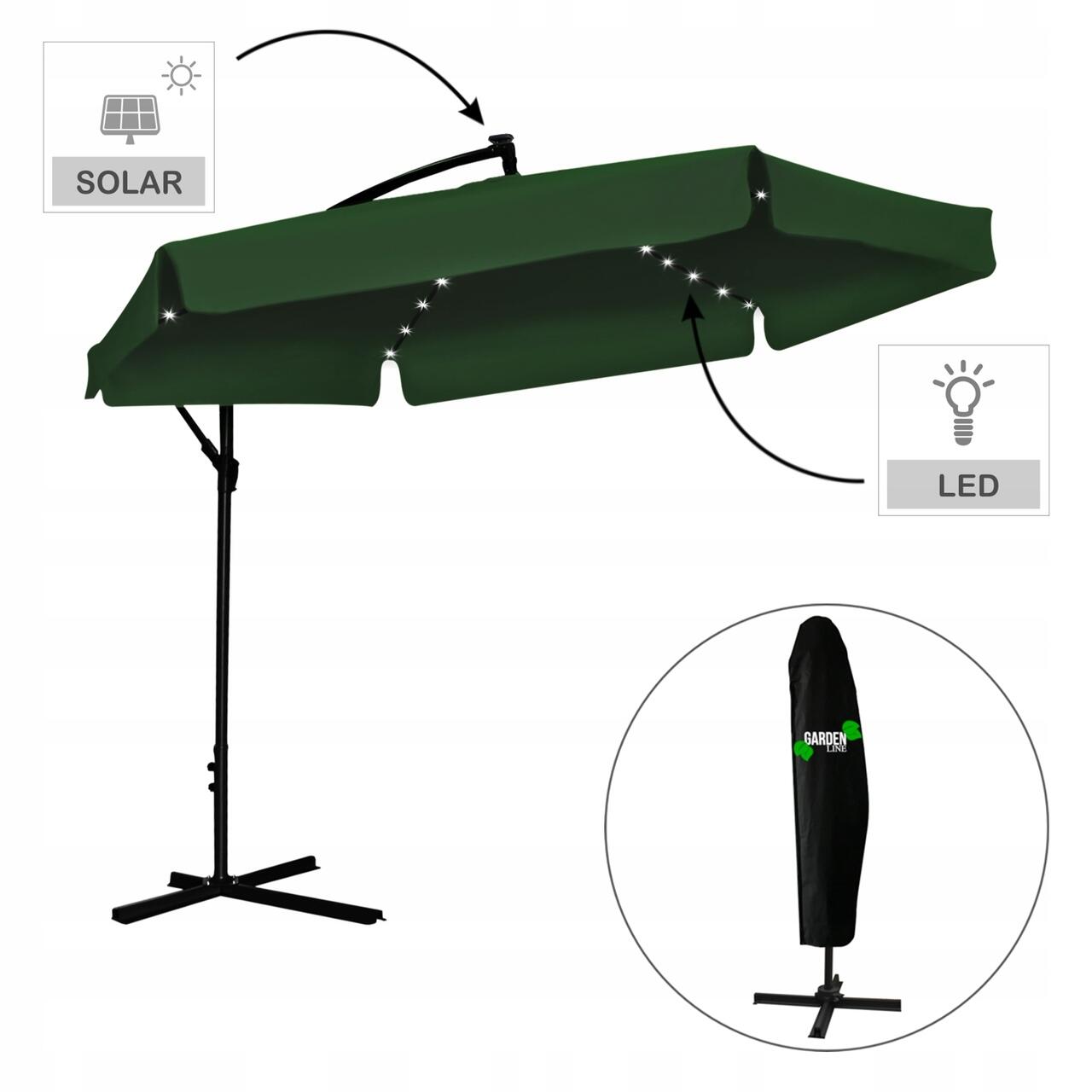 Kerti/terasz napernyő LED-del, Chomik, banáncsuklós, zöld, 300 cm