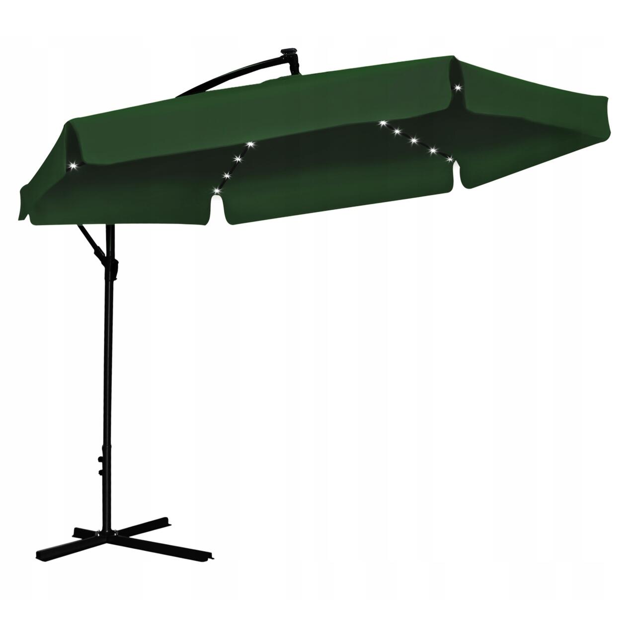 Kerti/terasz napernyő LED-del, Chomik, banáncsuklós, zöld, 300 cm