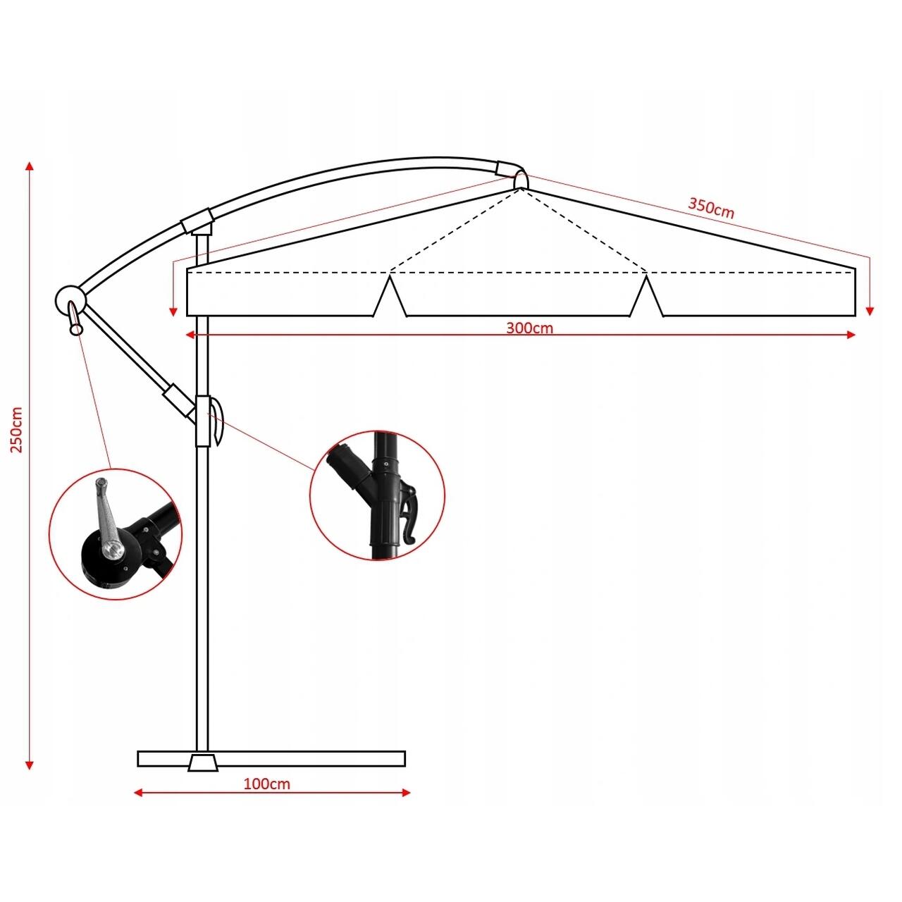 Kerti/terasz napernyő LED-del, Chomik, banáncsuklós, zöld, 300 cm