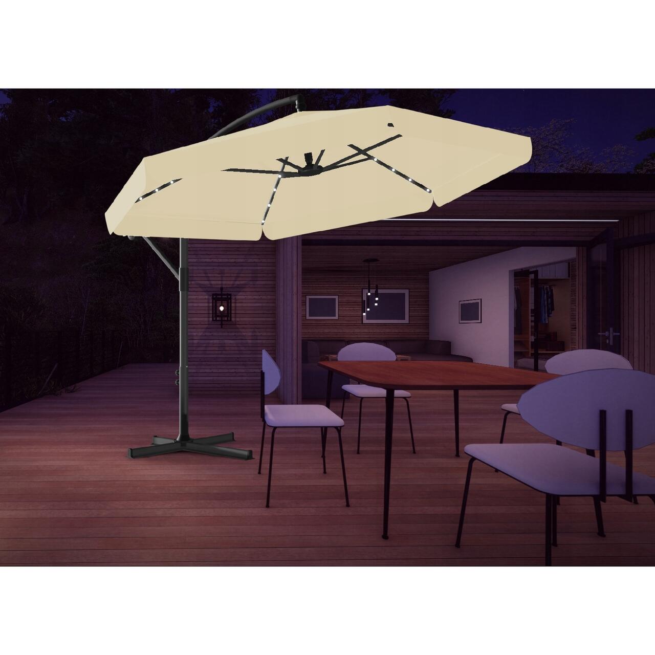 Chomik LED kerti/terasz napernyő, tekerőkarral, banáncsuklóval, bézs, 300 cm
