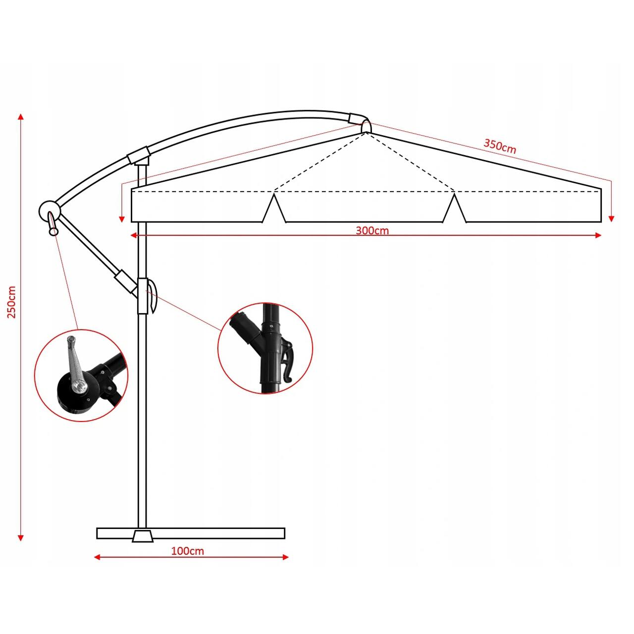 Chomik LED kerti/terasz napernyő, tekerőkarral, banáncsuklóval, bézs, 300 cm