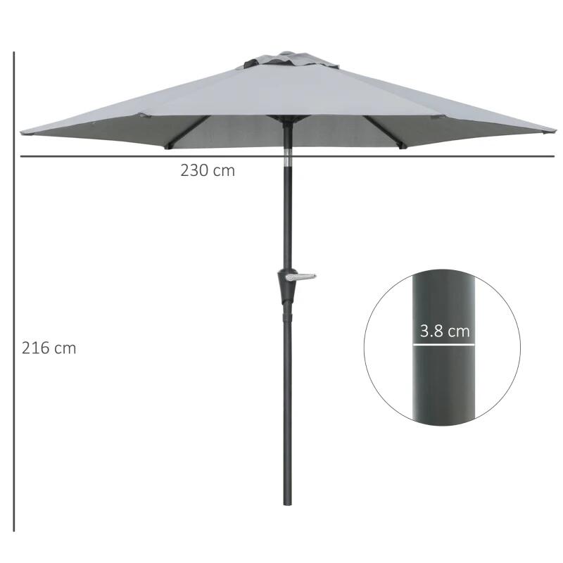 Kerti/terasz napernyő, dönthető, tekerőkaros, szürke, 230 cm
