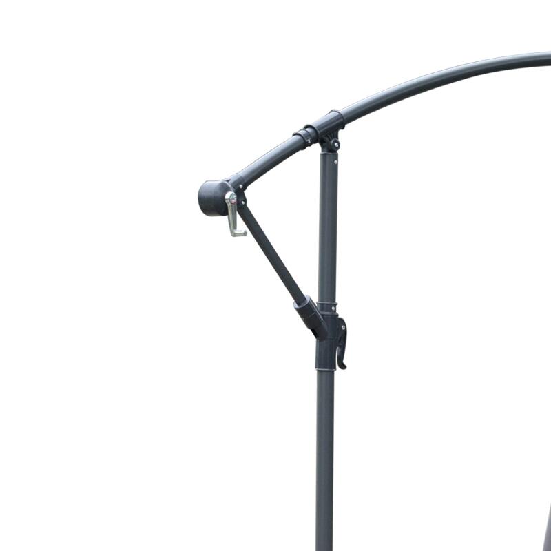 Kerti/terasz napernyő napelemmel, LED világítással, banáncsuklóval, hajtókarral, szürke, 295 cm
