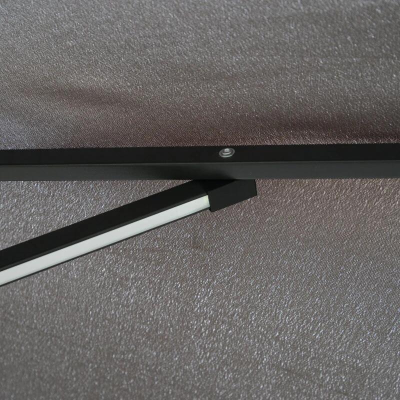 Kerti/terasz napernyő napelemmel, LED világítással, banáncsuklóval, hajtókarral, szürke, 295 cm