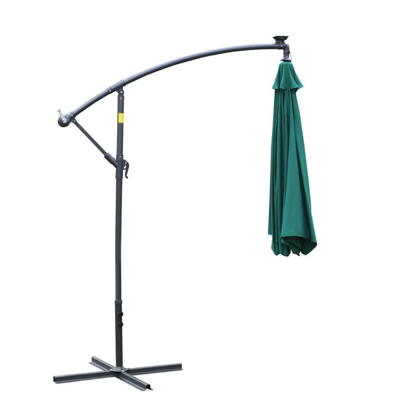 Kerti/terasz napernyő napelemmel, LED világítással, banáncsuklóval, hajtókarral, zöld, 295 cm