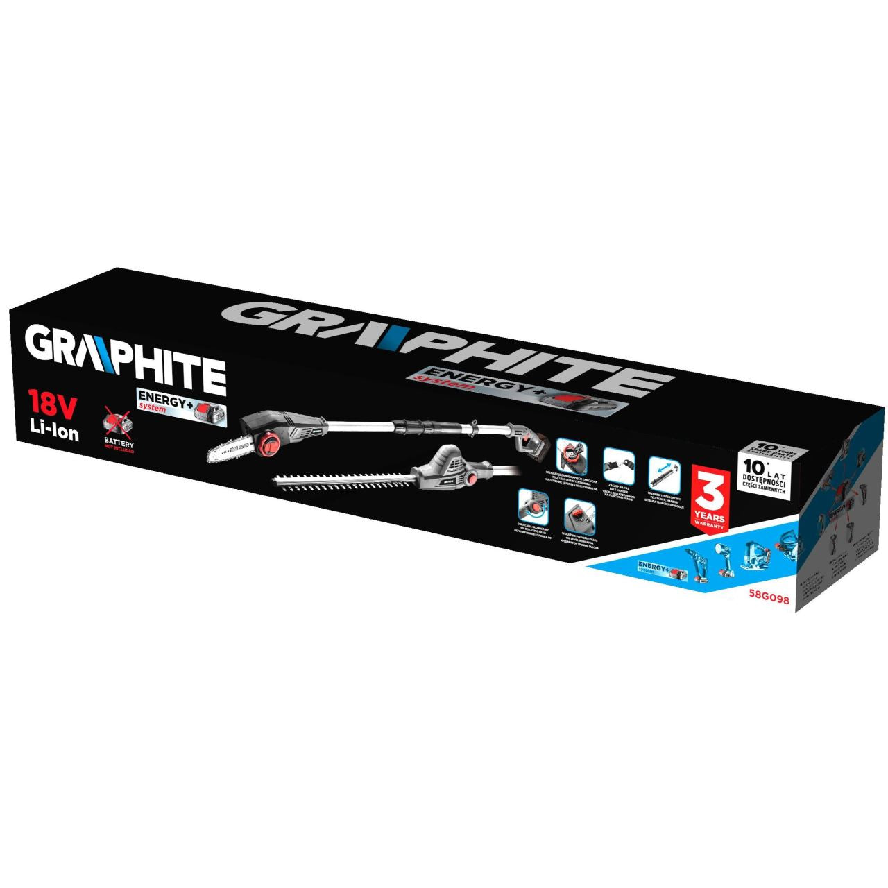 Unealta dublu functionala, drujba, fierastrau gard viu, 18V Li-ion (acumulator neinclus), telescopic, 1.14 /1.87 m, Graphite Energy 