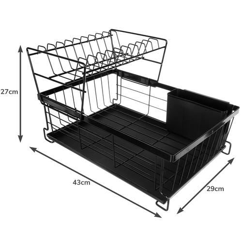 Uscator vase, scurgator, de bucatarie, 2 niveluri, metal si plastic, negru, 43x29x27 cm, Ruhhy