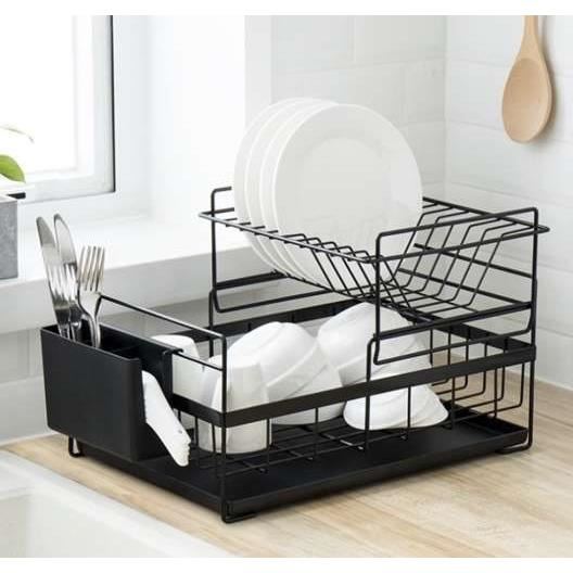 Uscator vase, scurgator, de bucatarie, 2 niveluri, metal si plastic, negru, 43x29x27 cm, Ruhhy