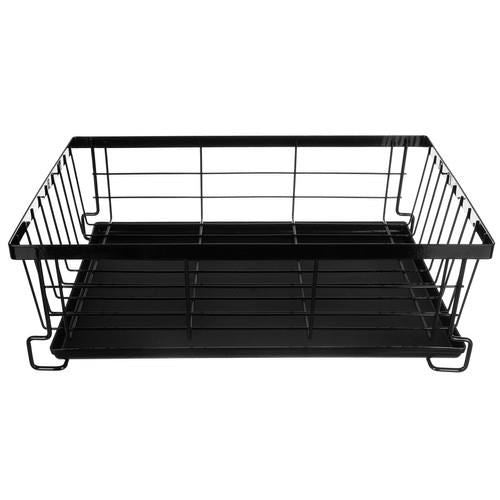 Uscator vase, scurgator, de bucatarie, 2 niveluri, metal si plastic, negru, 43x29x27 cm, Ruhhy