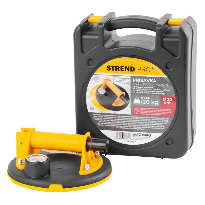 Ventuza pentru transport si montat parbrize, geamuri, placi marmura, granit, Strend Pro, cu manometru, 1 brat, max 120 kg, 20 cm