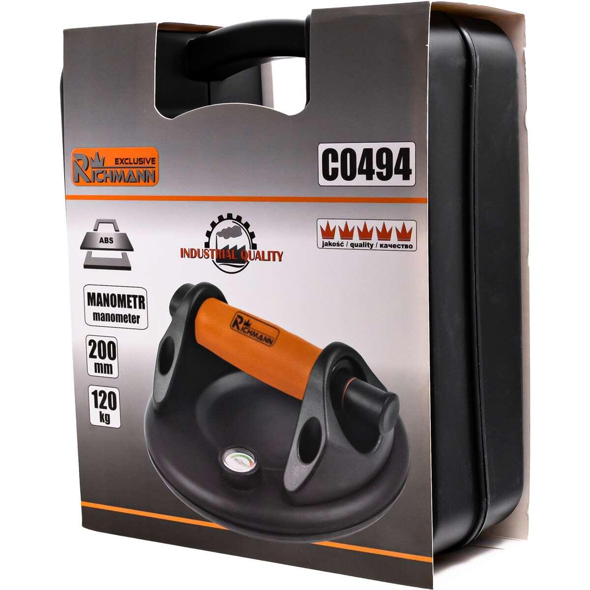 Ventuza pentru transport si montat parbrize, geamuri, placi marmura, granit, cu manometru, 1 brat, max 120 kg, Richmann Exclusive