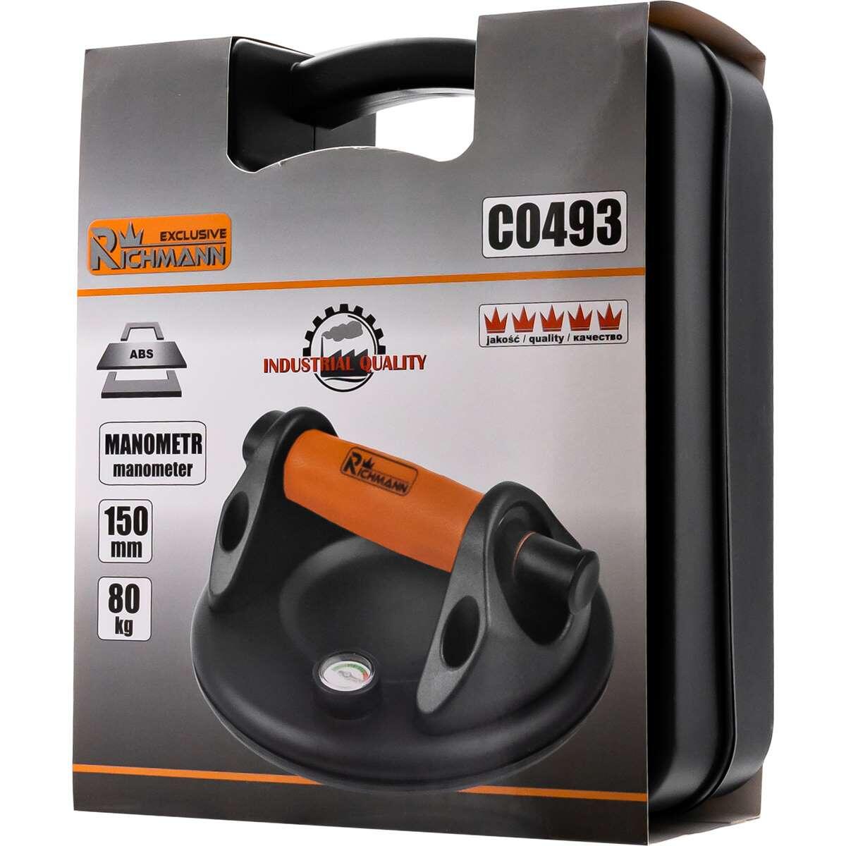 Ventuza pentru transport si montat parbrize, geamuri, placi marmura, granit, cu manometru, 1 brat, max 80 kg, Richmann Exclusive