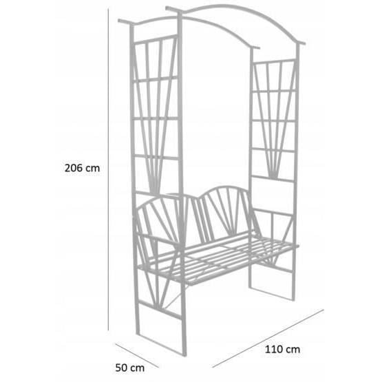 Fém íves pergola kertbe, paddal, 114x45x208 cm