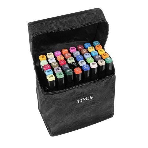 Set markere/carioci, 2 capete, cu husa, diverse culori, 40 buc