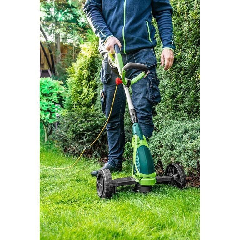 Motocoasa, trimmer, pentru tuns iarba, electric, cu 2 roti, 550 W, 32 cm, Verto