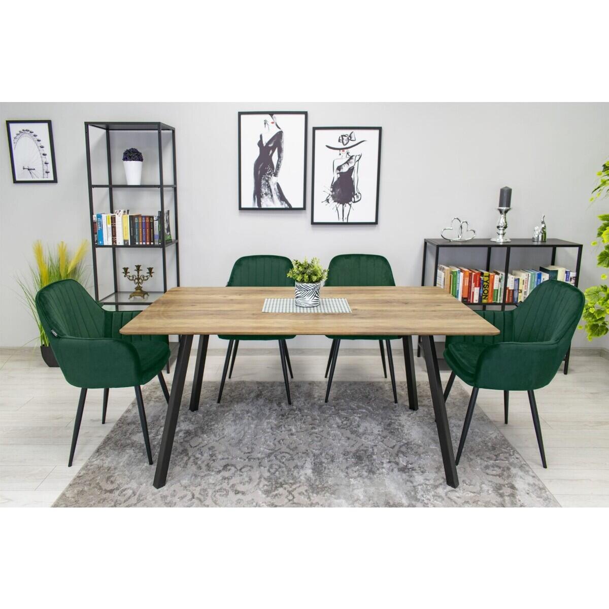 Set 2 scaune bucatarie/living, Lugo, catifea, metal, verde si negru, 57.5x56.5x86.5 cm