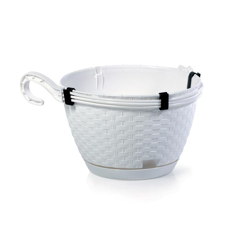 Ghiveci decorativ cu lant, Prosperplast, Rato Round, rotund, alb, 24.3x16 cm