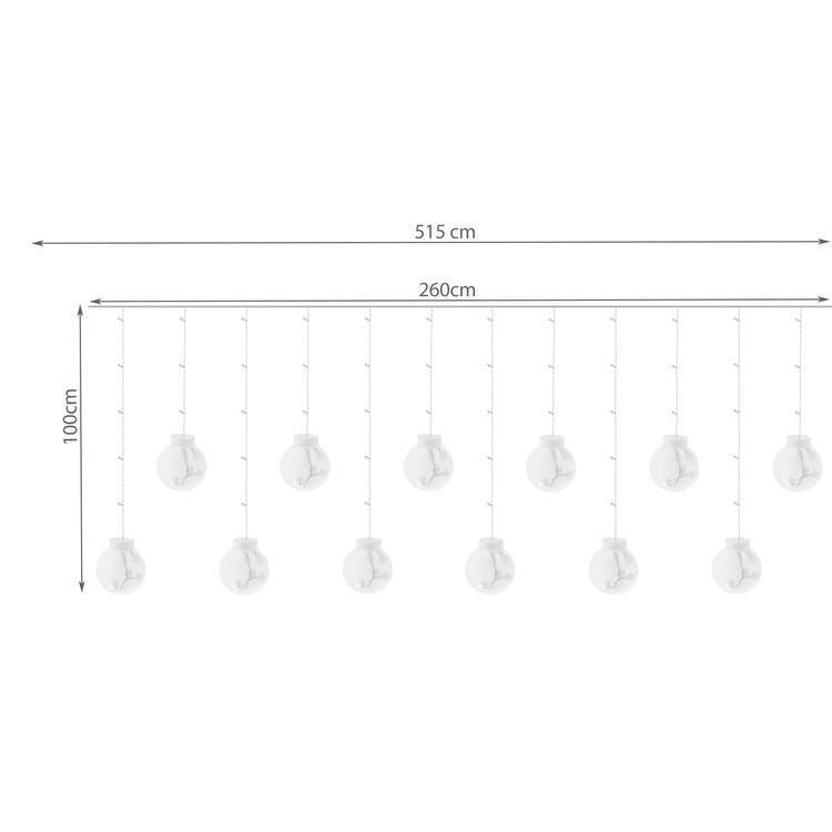 Instalatie luminoasa tip perdea, model glob, alb cald, 8 moduri iluminare, interior-exterior, IP44, 108 LED, 2.6 m