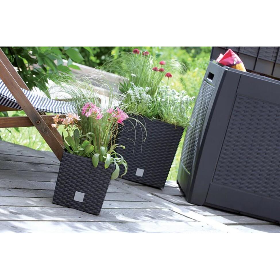 Ghiveci de flori, Prosperplast, Rato Low, patrat, 6.8 L, imitatie ratan, maro, 20x20x20.2 cm